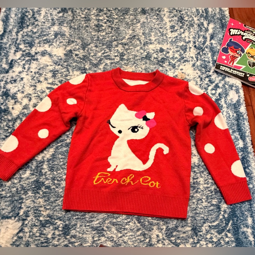 French Cat Red Cat Design Kids Sweater